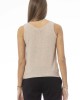 V-neck Tank Top With Feathers. Neck And Bottom Of Fine Ribbed Knit. Monogram Baldinini Trend In Metal.