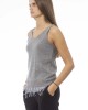 V-neck Tank Top With Feathers. Neck And Bottom Of Fine Ribbed Knit. Monogram Baldinini Trend In Metal.