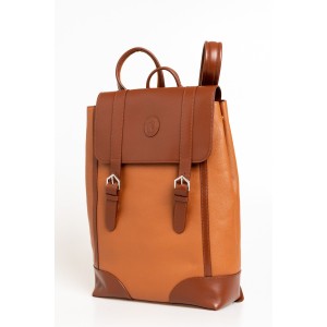 Leather Backpack. Closure With Magnetic Buttons. Internal Compartments. Front Logo. 33*44*12