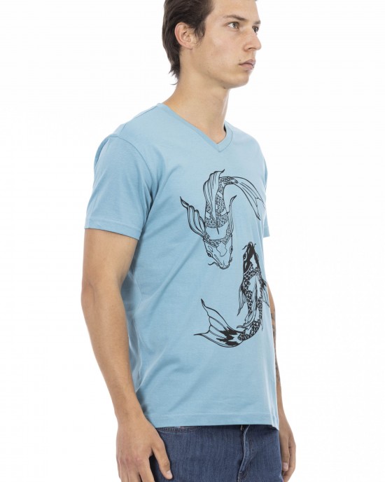 Short Sleeve T-shirt With V-neck. Front Print.