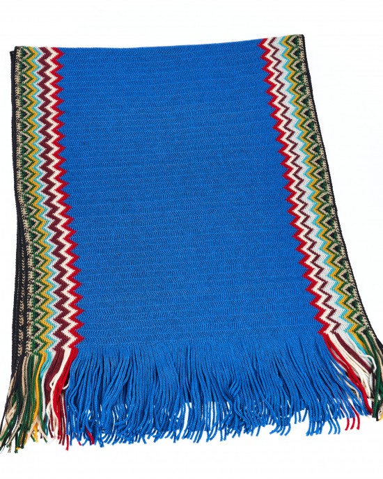 Fringed Scarf With A Geometric Fantasy And Multicolor! Dimensions: 180 Cm X 36 Cm + Fringes
