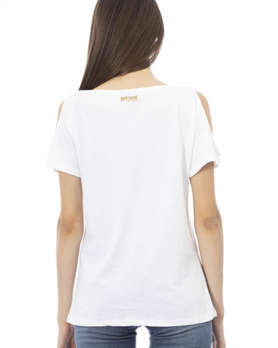 Short Sleeve T-shirt. Round Neck. Uncovered Shoulder. Front Print. Back Logo.