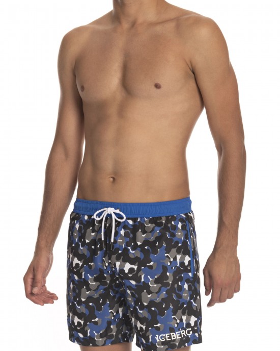 Beach Shorts With Print. Side Pockets. Rear Welt Pockets. Elasticized Waistband With Drawstring.