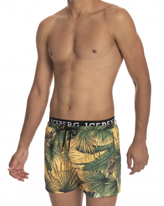 Beach Shorts With Print. Side Pockets. Elasticized Waistband With Drawstring.