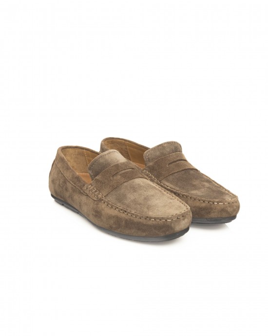 Men's Driver Moccasin In Real Leather. Rubber Sole.