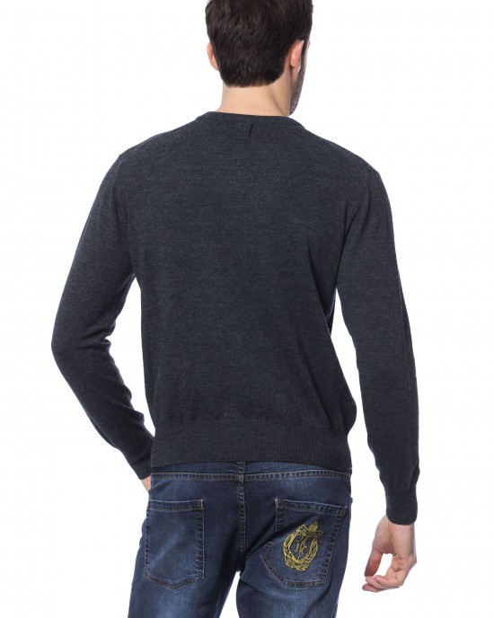 Embroidered Crew Neck Sweater In Merino Wool