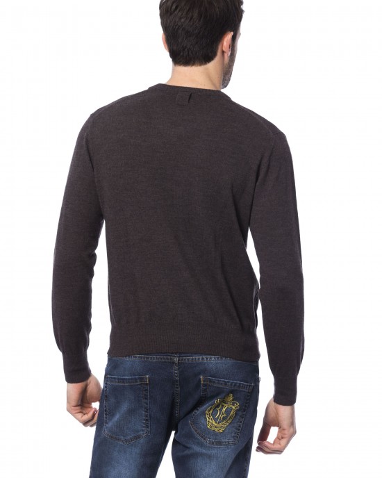 Embroidered Crew Neck Sweater In Merino Wool