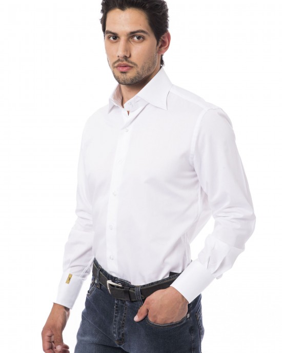 Regular Fit Shirt With Embroidered Monogram "b". Small Leaf Collar. Personalized Buttons.