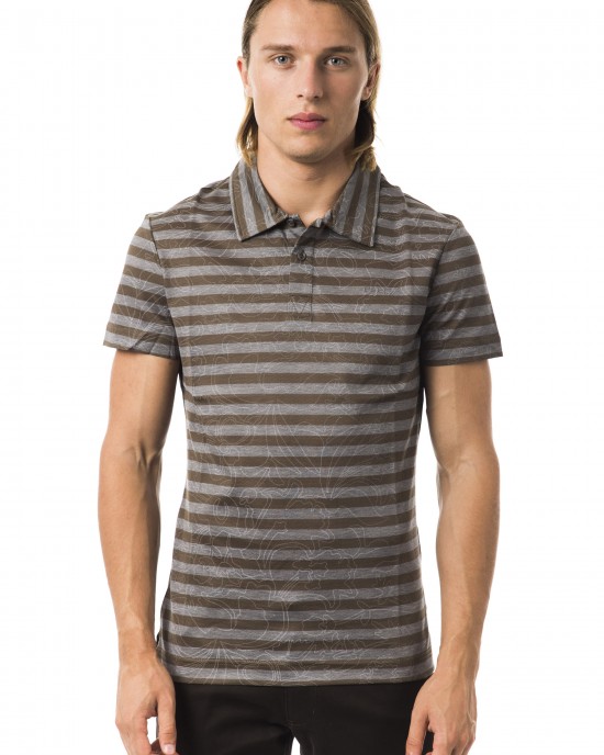 Striped Polo Shirt With Prints. Short Sleeve