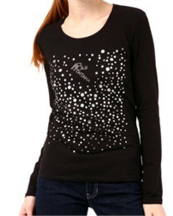 Round Neck Long Sleeve T-shirt. Prints And Embellished Logo