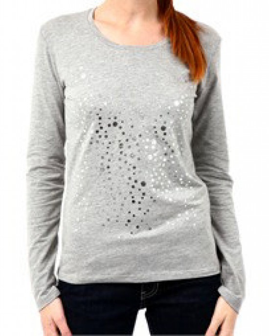 Round Neck Long Sleeve T-shirt. Prints And Embellished Logo