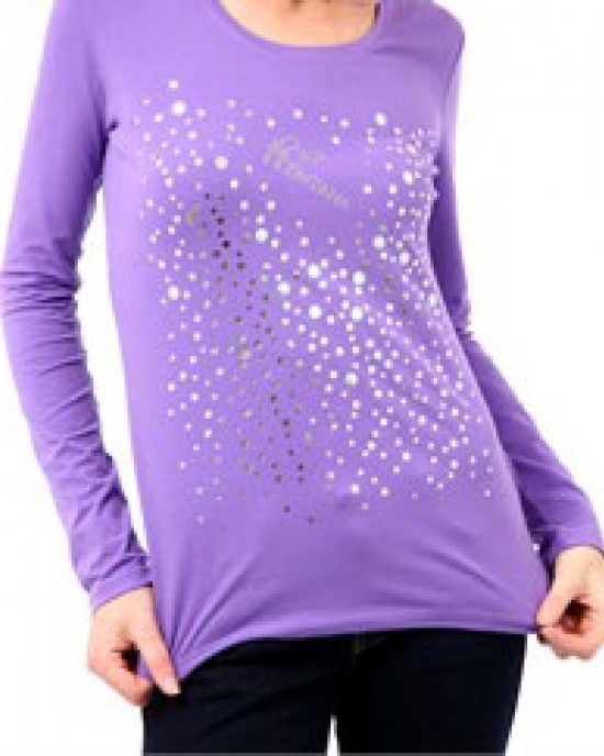 Round Neck Long Sleeve T-shirt. Prints And Embellished Logo