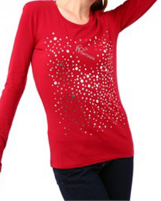 Round Neck Long Sleeve T-shirt. Prints And Embellished Logo