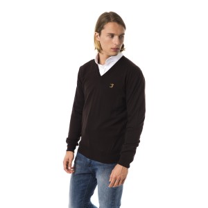 Embroidered V-neck Sweater In Extrafine Wool Merinos Fabric