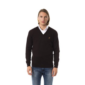 Embroidered V-neck Sweater In Extrafine Wool Merinos Fabric