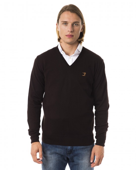 Embroidered V-neck Sweater In Extrafine Wool Merinos Fabric