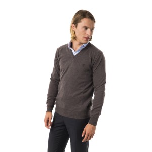 Embroidered V-neck Sweater In Extrafine Wool Merinos Fabric