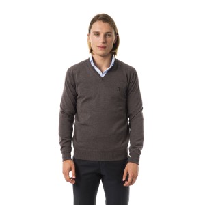 Embroidered V-neck Sweater In Extrafine Wool Merinos Fabric