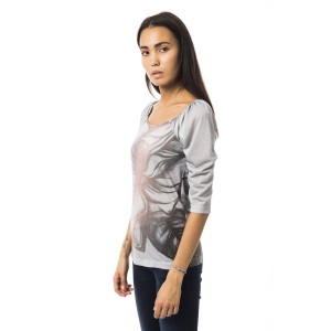 Open Round Neck T-shirt With Prints. Long Sleeve