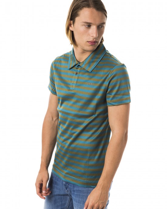 Striped Polo Shirt With Embroidery On Chest. Short Sleeve