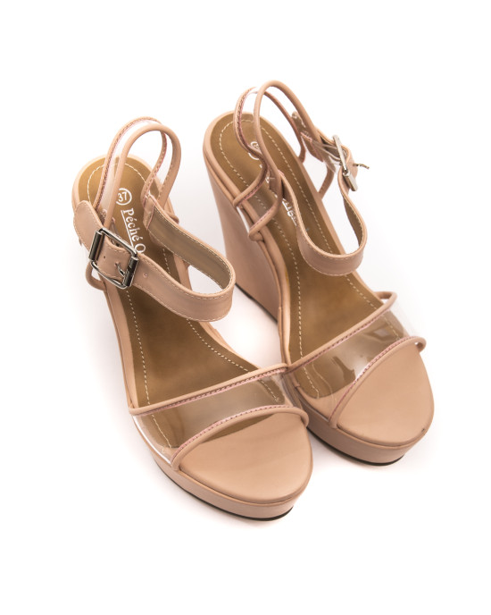 Wedge Sandal With Platform. Ankle Strap. Transparent Band. Heel 12.5 Cm. Platform 4.5 Cm.