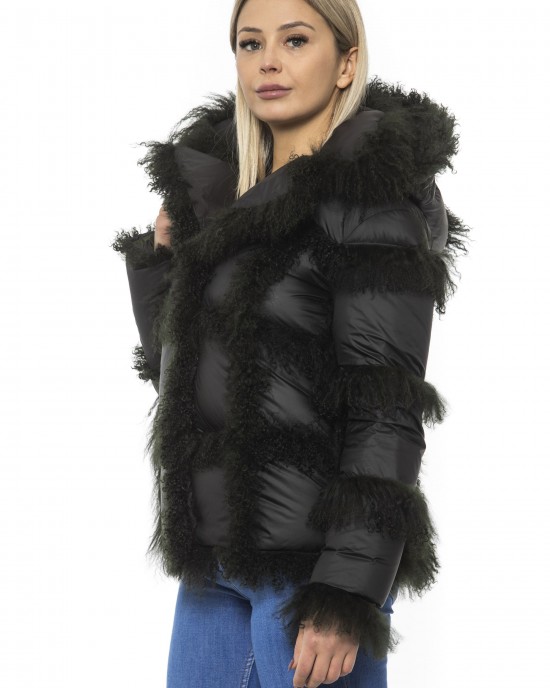 Woman Jacket. Closure With Snap Buttons. Fur Inserts. Hood.