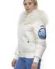 Woman Bomber. Zip Closure. Embroidered Patches. Hood With Removable Fur. Two Front Pockets.