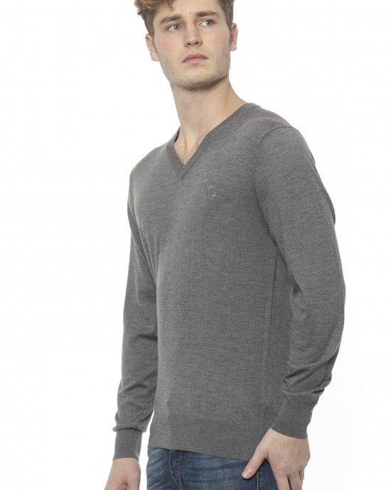 Men's Cashmere V-neck Sweater. Logo Embroidered On The Chest.