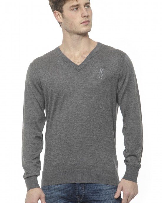 Men's Cashmere V-neck Sweater. Logo Embroidered On The Chest.