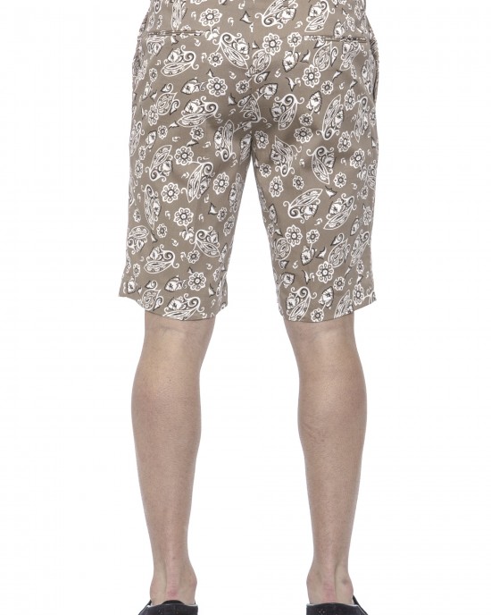 Men's Bermuda Shorts. Patterned Fabric. Closure With Hook And Zip. Side Pockets. Rear Welt Pockets.