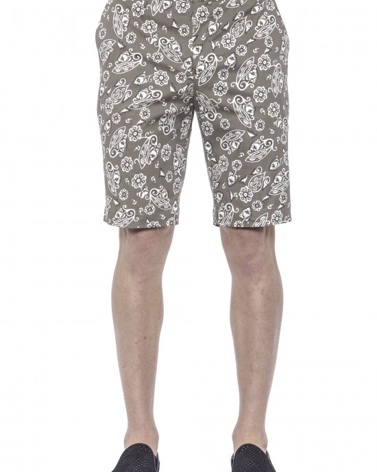 Men's Bermuda Shorts. Patterned Fabric. Closure With Hook And Zip. Side Pockets. Rear Welt Pockets.