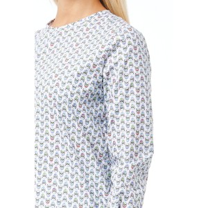 Round Neck Blouse. Closure With Button Behind The Neck. Skull Fantasy Print.