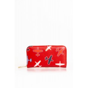 Airplane Themed All-over Print Leather Wallet With Zip Closure. Internal Compartments And Zip Pocket. Dimensions: 20 X 11 X 3