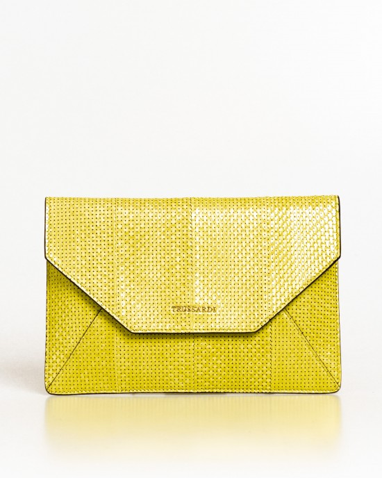 Classic Envelope Clutch In Elaphe Leather With Perforated Details. Precious Snakeskin With A Very Fine And Delicate Texture. Trussardi Logo On The Flap. Dimensions: 26 X 18 X 2