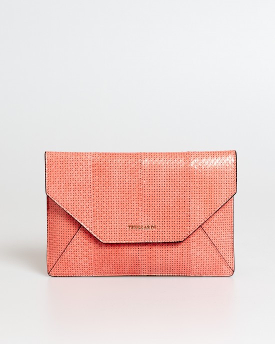 Classic Envelope Clutch In Elaphe Leather With Perforated Details. Precious Snakeskin With A Very Fine And Delicate Texture. Trussardi Logo On The Flap. Dimensions: 26 X 18 X 2