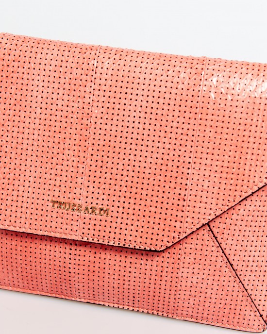 Classic Envelope Clutch In Elaphe Leather With Perforated Details. Precious Snakeskin With A Very Fine And Delicate Texture. Trussardi Logo On The Flap. Dimensions: 26 X 18 X 2