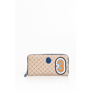 Zip Wallet In Crepe Leather. Front Numeric Patch And Contrasting Profiles. All-over 70s Print. Trussardi Logo Applied On The Front. Dimensions: 20 X 10 X 2