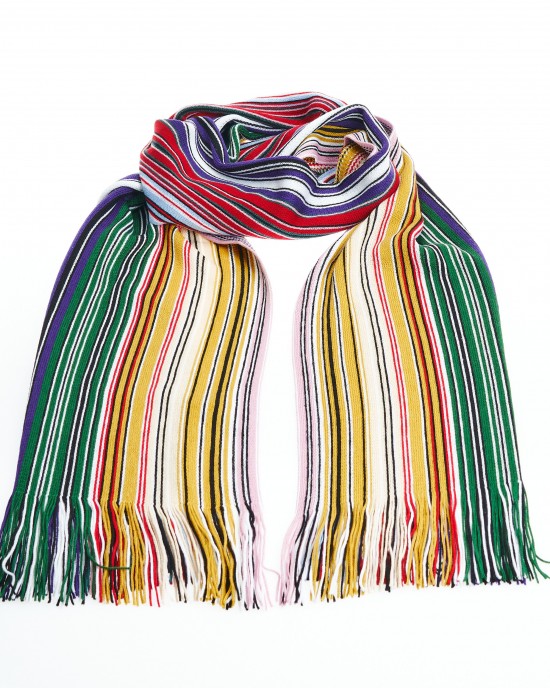 Scarf With Fringes With A Geometric Pattern And Bright Colors! Dimensions: 200cm X 36cm + Fringes