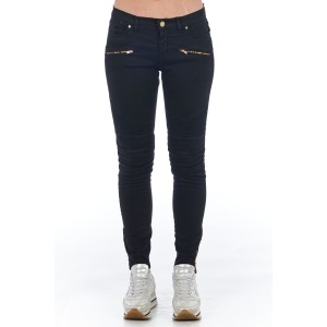 Biker Stretch Denim Jeans With Worn Wash. Low Waist And Multipockets. Front Closure With Zip And Button.