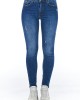 Denim Jeans With Worn Wash. Multi-pockets. Front Closure With Zip And Button.