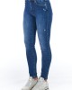 Denim Jeans With Worn Wash. Multi-pockets. Front Closure With Zip And Button.