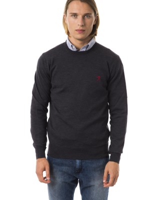 Embroidered Crew Neck Sweater In Extrafine Wool Merinos Fabric