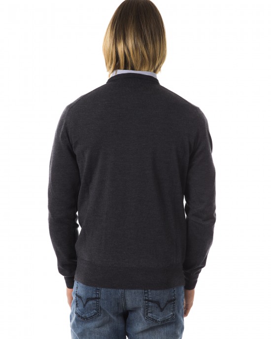 Embroidered Crew Neck Sweater In Extrafine Wool Merinos Fabric