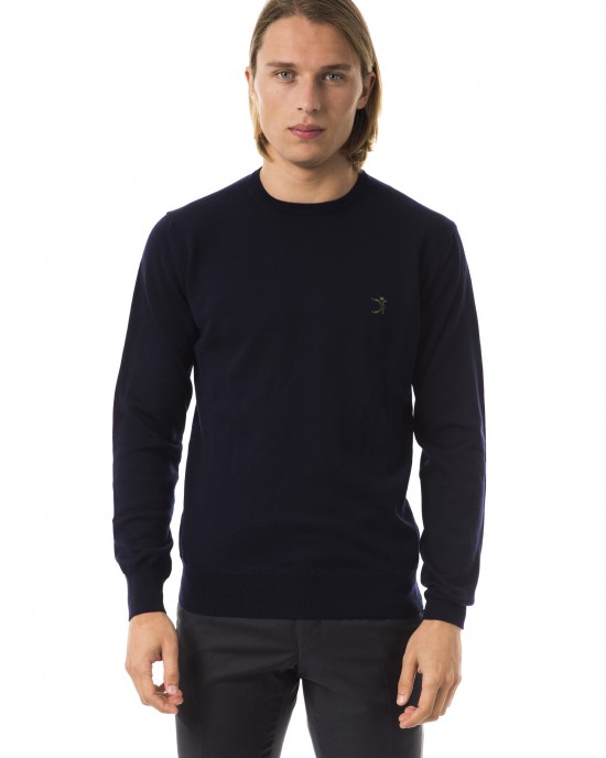 Embroidered Crew Neck Sweater In Extrafine Wool Merinos Fabric