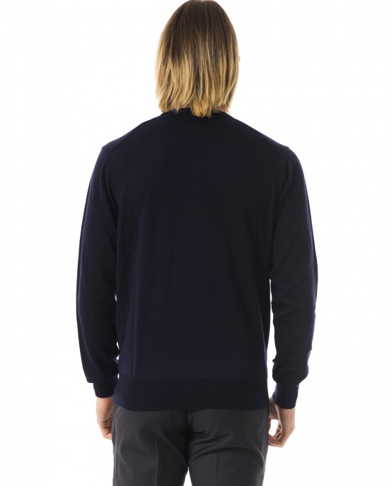 Embroidered Crew Neck Sweater In Extrafine Wool Merinos Fabric