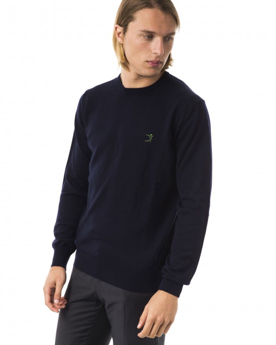 Embroidered Crew Neck Sweater In Extrafine Wool Merinos Fabric