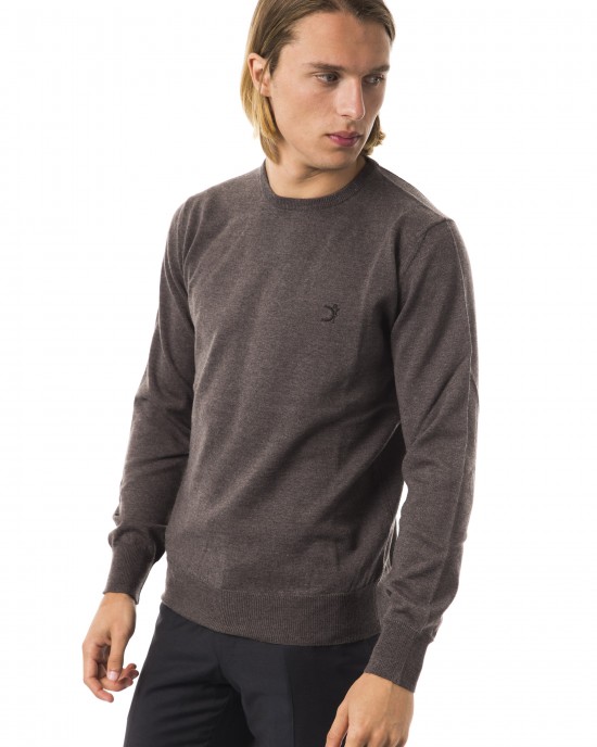 Embroidered Crew Neck Sweater In Extrafine Wool Merinos Fabric