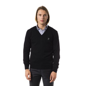 Embroidered V-neck Sweater In Extrafine Wool Merinos Fabric