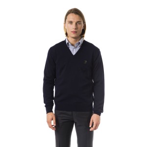 Embroidered V-neck Sweater In Extrafine Wool Merinos Fabric