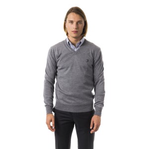 Embroidered V-neck Sweater In Extrafine Wool Merinos Fabric